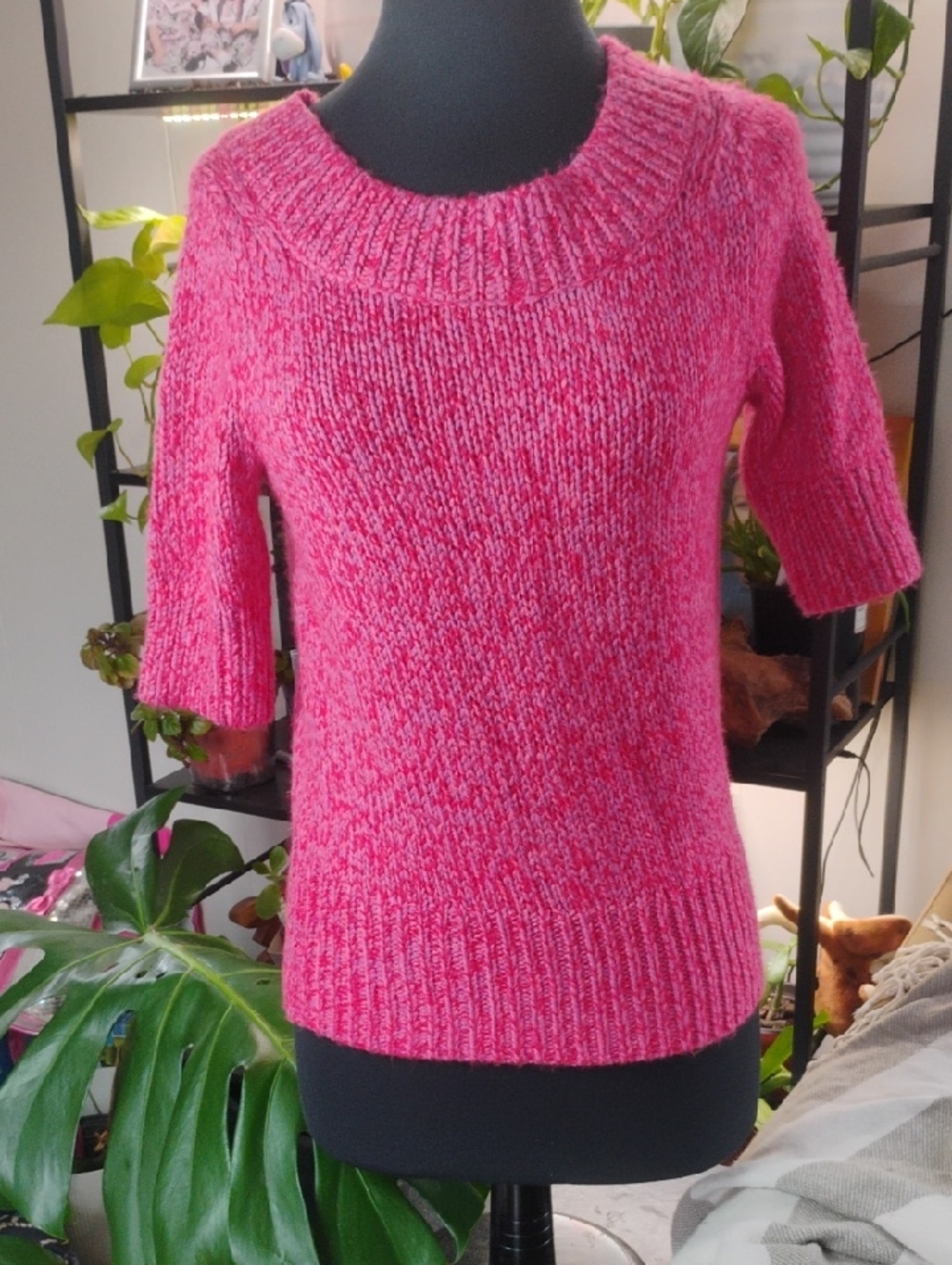 Worthington Hot Pink Short-Sleeve Crew-Neck Sweater